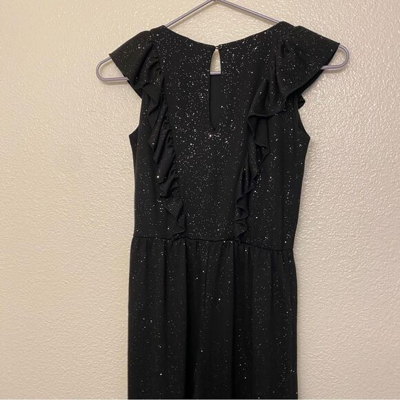H&M black sparkly stretch cotton wide leg ruffle jumpsuit romper 8-10 - Picture 4 of 10